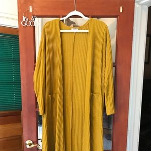 LuLaRoe Solid Sarah Cardigan: Mustard ribbed